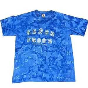 Vintage Senor Frogs Blue Tie Dye Shirt Men’s XL Single Stitch Nassau Bahamas